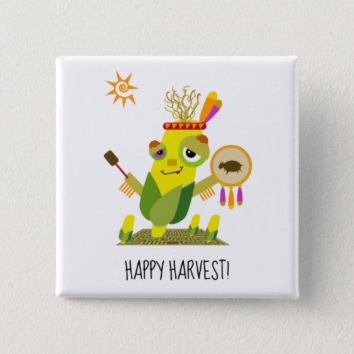 Indian Corn Happy Harvest Kawaii Cartoon Button