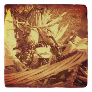 Indian Corn In Basket Vintage Look Trivet