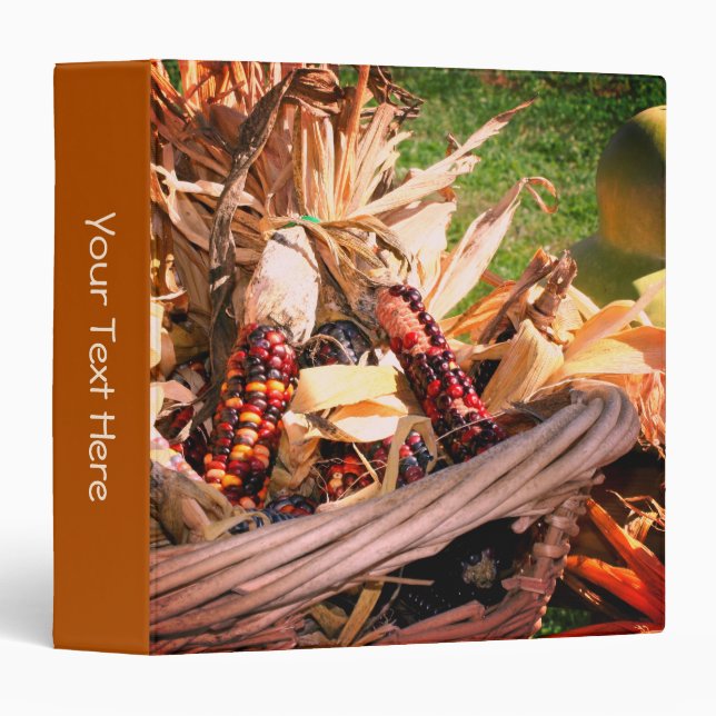 Indian Corn In Wicker Basket Fall Personalized 3 Ring Binder (Front/Spine)