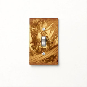 Indian Corn In Wicker Basket In Vintage Sepia Light Switch Cover