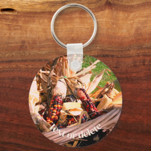 Indian Corn Wicker Basket Personalized  Keychain