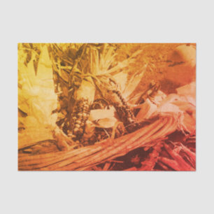 Indian Corn Wicker Basket Sepia Vintage Decoupage Tissue Paper