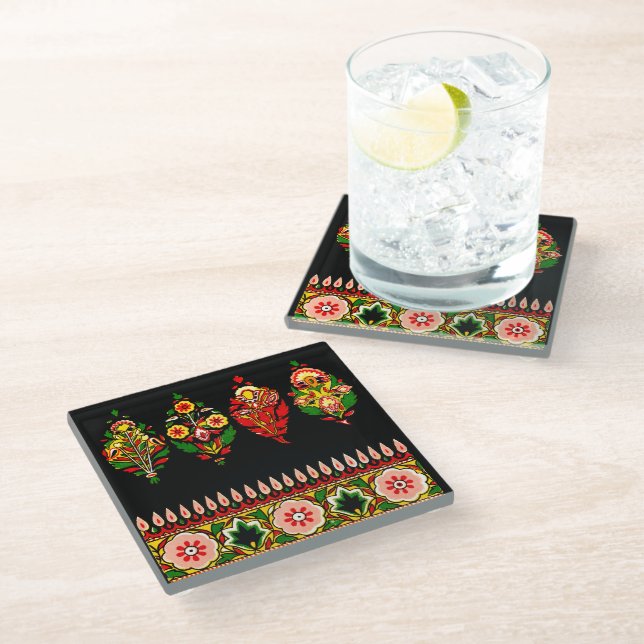 Indian Cotton Fabric  Glass Coaster (Angled)