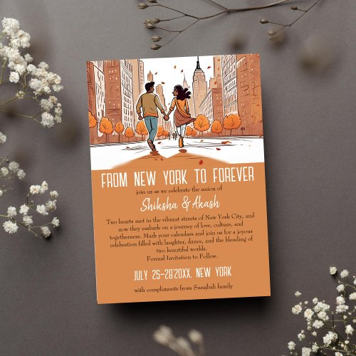 Indian couple in New York unique save the date Invitation