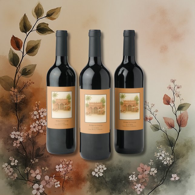 Indian Courtyard Destination wedding Escape Wine Label (Creator Uploaded)