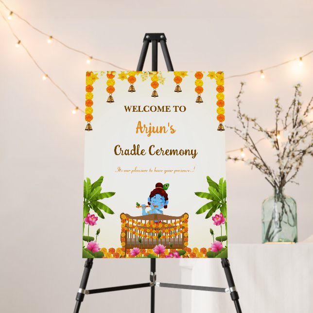 Indian Cradle Ceremony Welcome Sign, Cradle Decor Foam Board (In Situ (Stand))