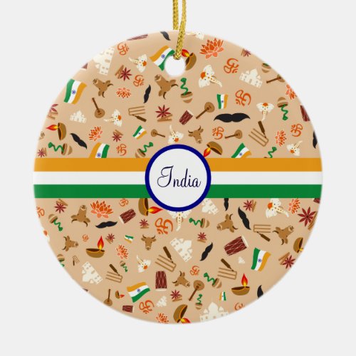 Indian cultural items with flag and text ceramic ornament