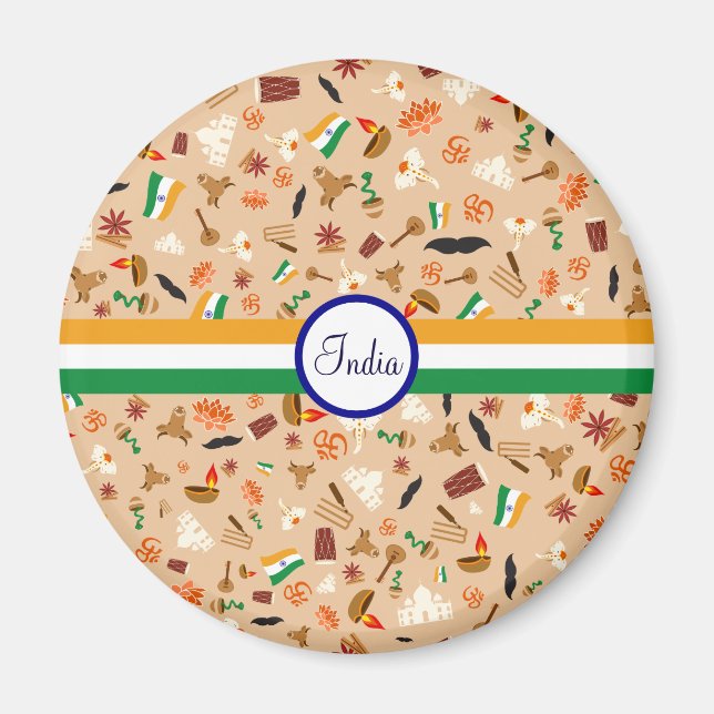 Indian cultural items with flag and text magnet (Front)