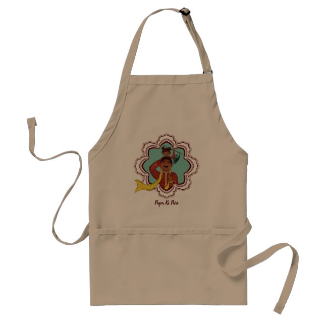 Indian Dad carrying his daughter on his shoulders Adult Apron (Front)