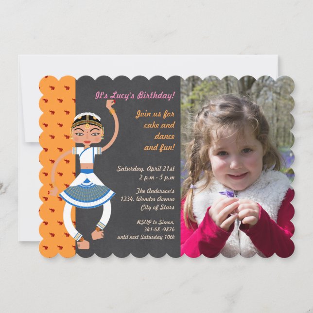 Indian dancing girl Birthday Party invitation (Front)