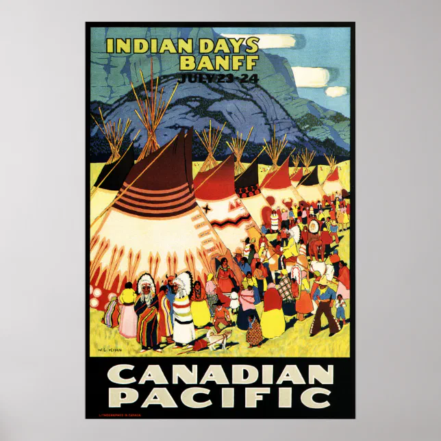 INDIAN DAYS BANFF Canadian Rockies Old Rail Travel Poster | Zazzle