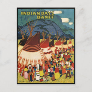 Indian days, Native Americans, Banff, vintage Postcard