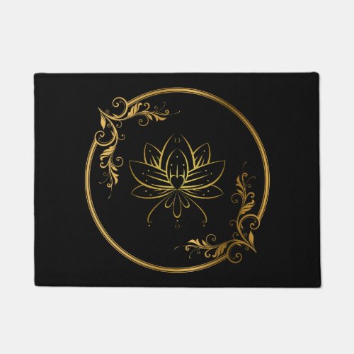 Indian Decorative Gold Frame with Lotus Flower Doormat