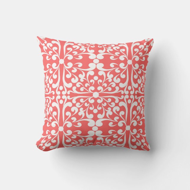 Indian Decorative motif in coral Throw Pillow (Front)