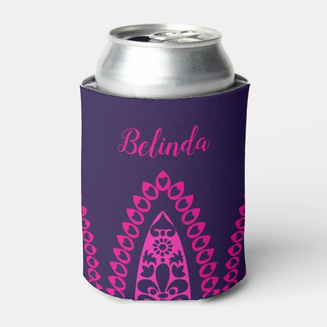 Indian Decorative Pattern Pink Purple Custom Can Cooler (Can Front)