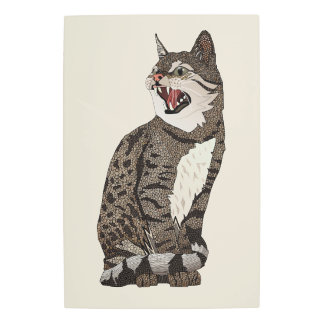 Indian desert cat off white metal print