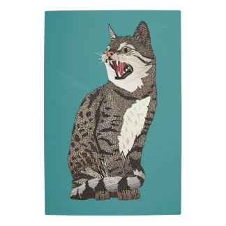 Indian desert cat teal metal print