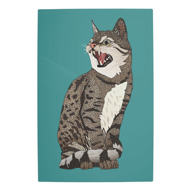 Indian desert cat teal metal print (Front)