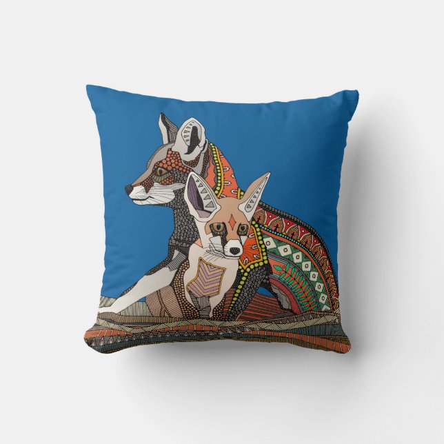 Indian desert foxes cobalt throw pillow (Front)