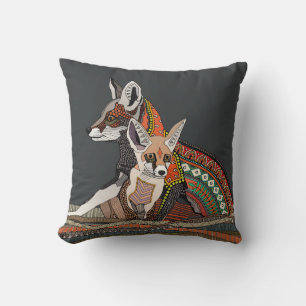 Indian desert foxes ebony throw pillow