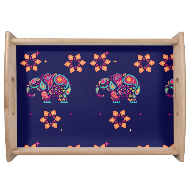 INDIAN DIWALI ELEPHANT COLORFUL DESIGN SERVING TRAY (Front)