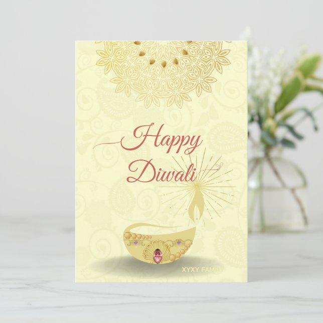 Indian Diwali Festive Diya with Mandala Holiday Card (Standing Front)