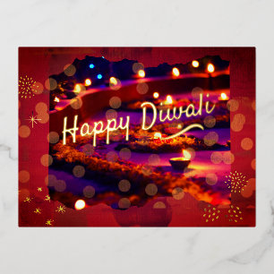 Indian Diwali Foil Holiday Postcard