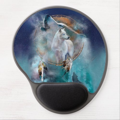 Indian dreamcatcher and ethnic tribal head wolf gel mouse pad