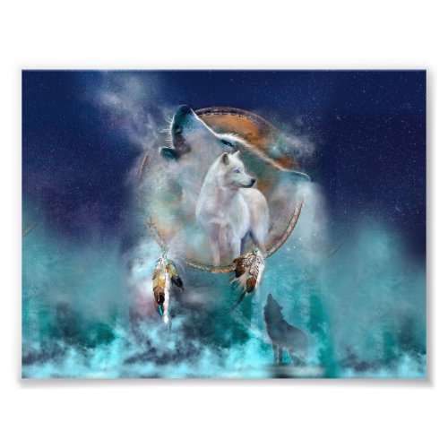 Indian dreamcatcher and ethnic tribal head wolf photo print