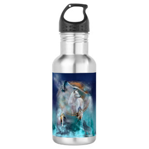 Indian dreamcatcher and ethnic tribal head wolf stainless steel water bottle