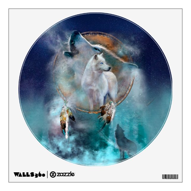 Indian dreamcatcher and ethnic tribal head wolf wall decal (Front)