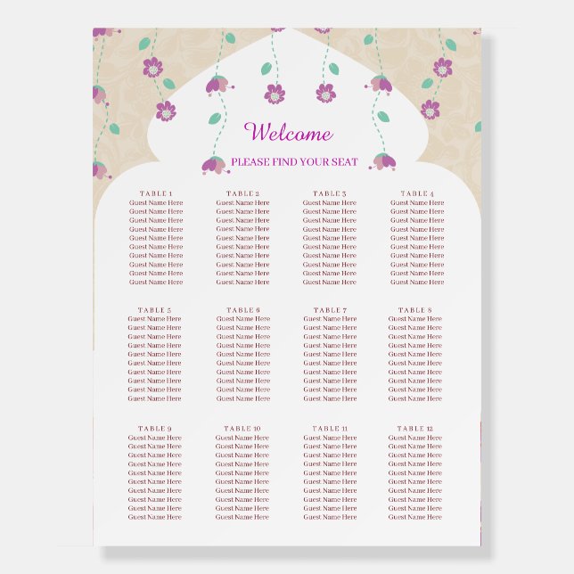 Indian Elegance Wedding Seating Charts Foam Board (Front)