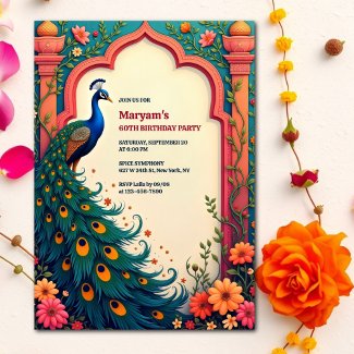 Indian Elegant Floral Arch Peacock 60th Birthday