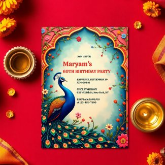 Indian Elegant Floral Peacock 60th Birthday