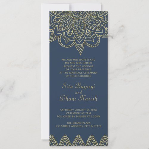 Indian Elegant Navy Gold Mehndi Hindu Wedding Invi Invitation