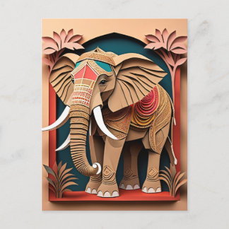 Indian Elephant 3D Paper Art Design T-shirt Postcard