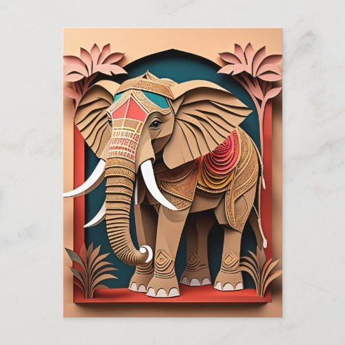 Indian Elephant 3D Paper Art Design T_shirt  Postcard