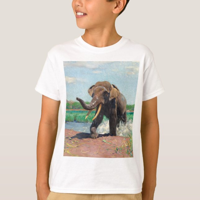 Indian Elephant at a Waterhole by Wilhelm Kuhnert T-Shirt (Front)