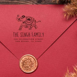 Indian Elephant Custom Name & Return Address Rubber Stamp