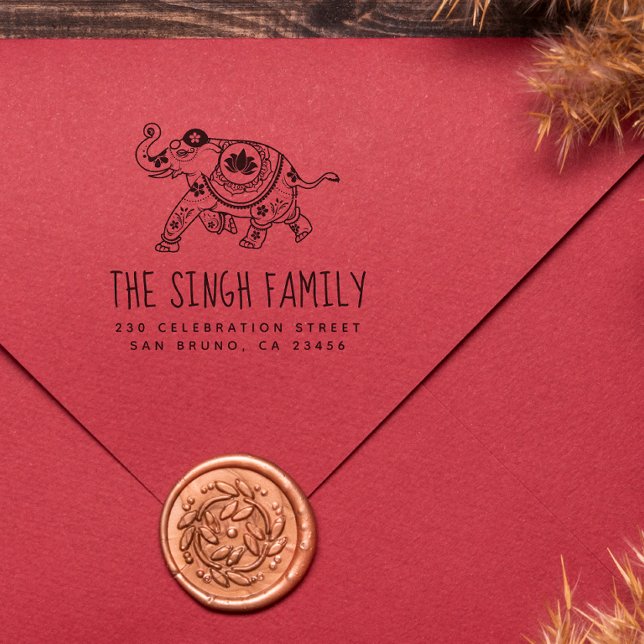 Indian Elephant | Custom Name & Return Address Rubber Stamp (Rubber Stamp Mock-up)