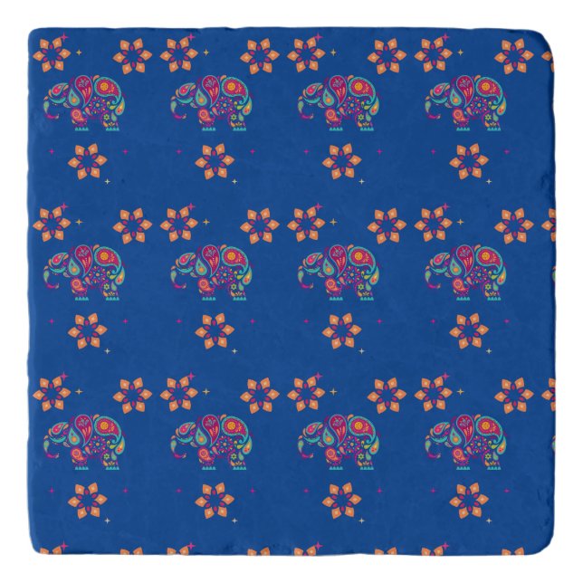 indian elephant Diwali mandala Trivet (Front)