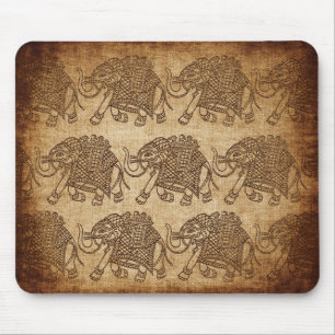 Indian Elephant Fabric Stamp on Burlap 2 Mouse Pad