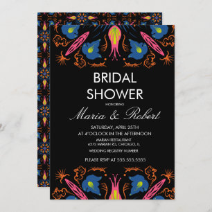 Indian Elephant Floral Black Bridal Shower Invitation