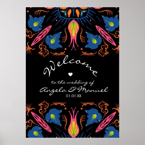 Indian Elephant Floral Black Wedding Poster