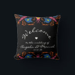 Indian Elephant Floral Black Wedding  Throw Pillow<br><div class="desc">Unique Wedding Couples Name Welcome Tent Sign with Hand Drawn Florals Indian Theme Wedding</div>