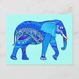 Indian Elephant in a Blue Arabesque Pattern Postcard