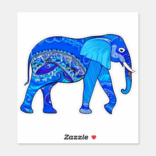 Indian Elephant in a Blue Arabesque Pattern Sticker