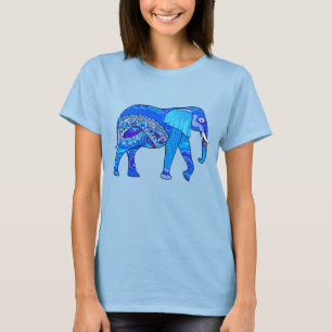 Indian Elephant in a Blue Arabesque Pattern T-Shirt
