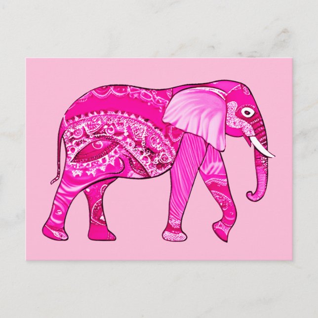 Indian Elephant in a Fuchsia Pink Arabesque Patter Postcard (Front)