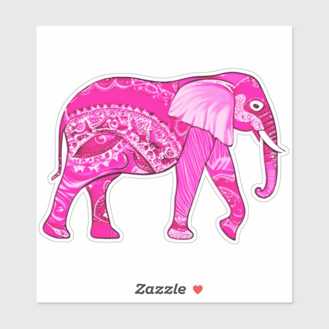 Indian Elephant in a Fuchsia Pink Arabesque Patter Sticker (Sheet)